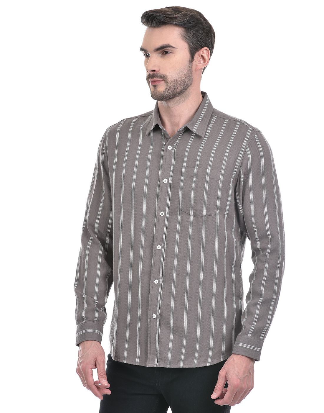 Numero Uno Men Striped Grey Shirt
